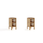 Manhattan Comfort Versailles End Table in Black and Natural Cane