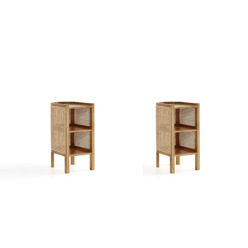 Manhattan Comfort Versailles End Table in Black and Natural Cane