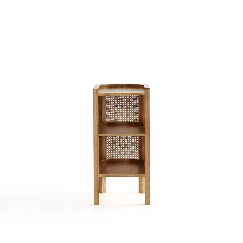 Manhattan Comfort Versailles End Table in Black and Natural Cane
