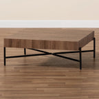 Savion Modern Industrial Walnut Brown Finished Wood and Black Metal Coffee Table