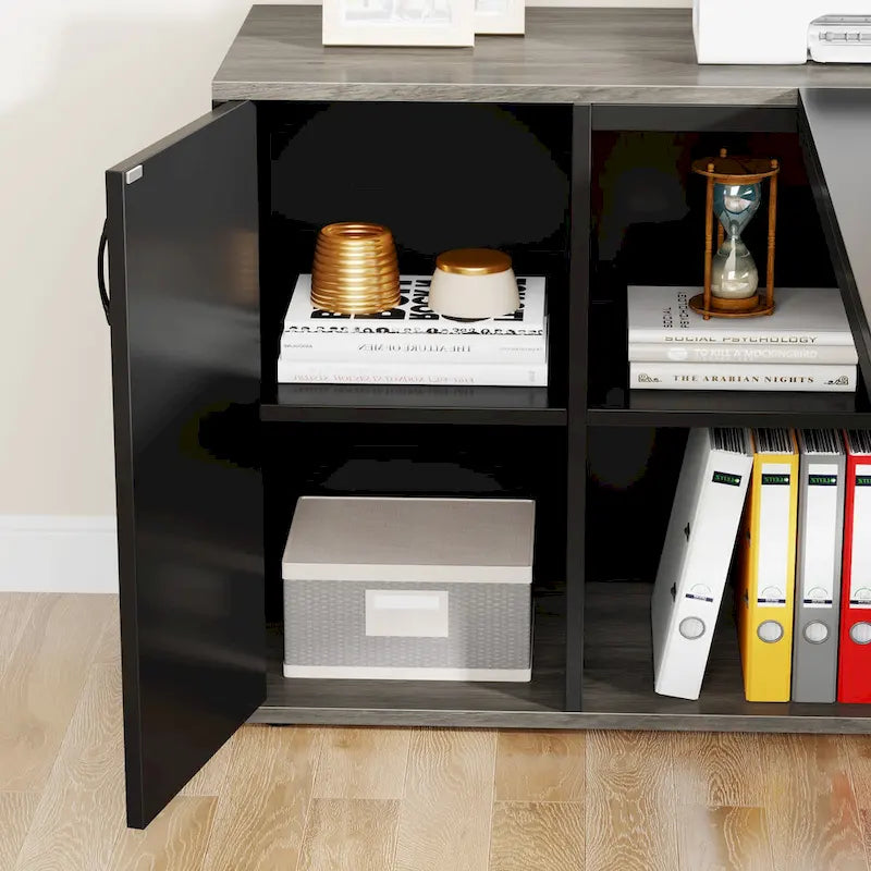 71 inch L Shaped Executive Desk with Cabinet