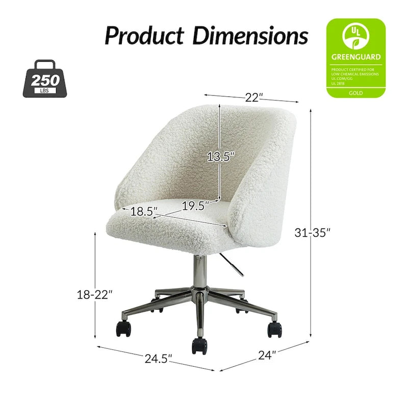 Joah Modern Boucle 360 Swivel Height Adjustable Swivel Office Chair with Rolling Wheels by HULALA HOME - N/A