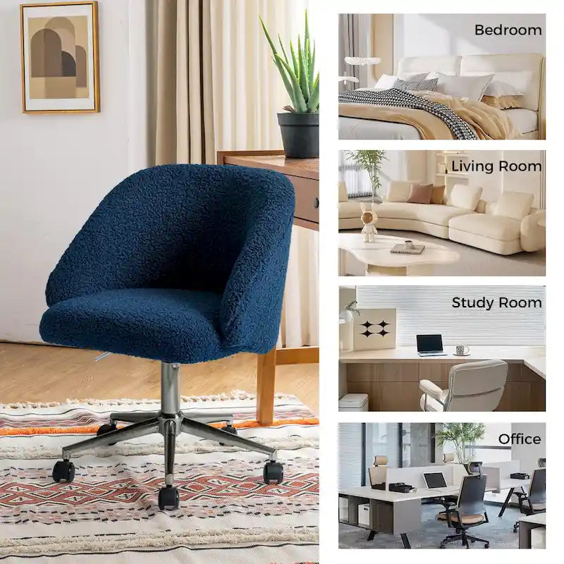 Joah Modern Boucle 360 Swivel Height Adjustable Swivel Office Chair with Rolling Wheels by HULALA HOME - N/A