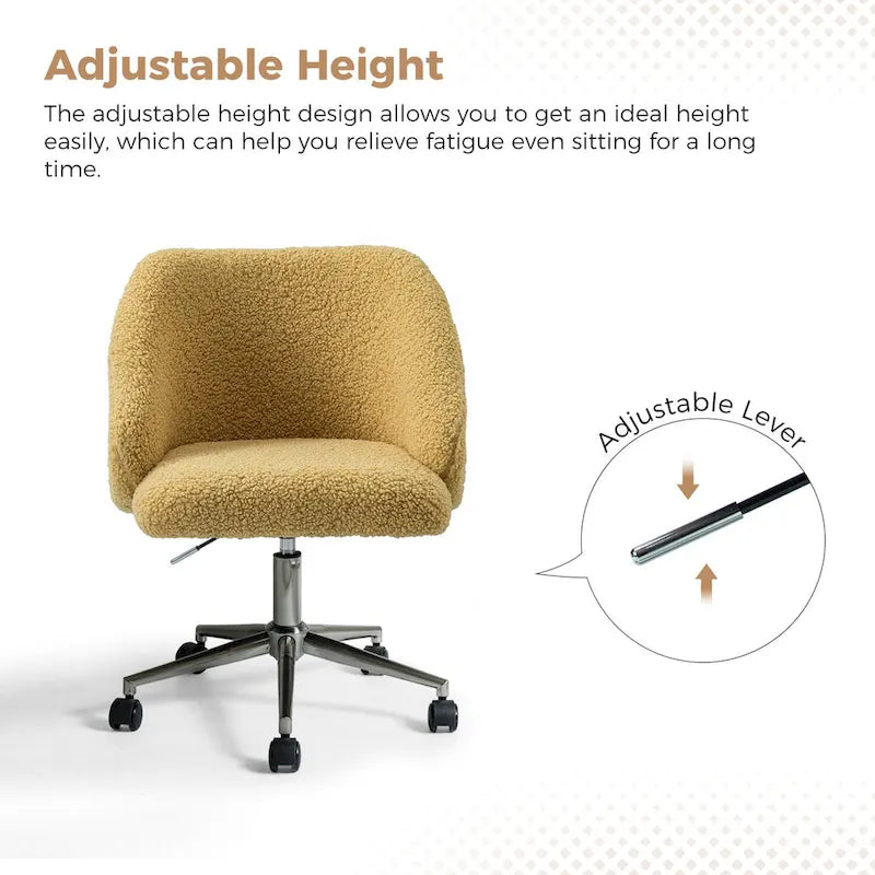 Joah Modern Boucle 360 Swivel Height Adjustable Swivel Office Chair with Rolling Wheels by HULALA HOME - N/A