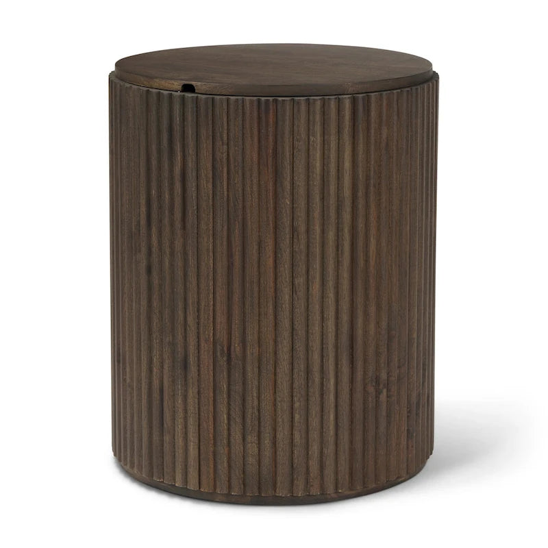 Terra Dark Brown Solid Wood Fluted Round Side Table