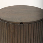 Terra Dark Brown Solid Wood Fluted Round Side Table