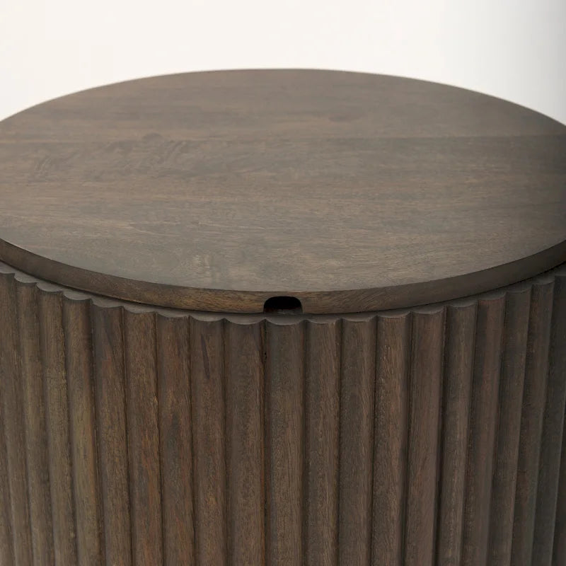 Terra Dark Brown Solid Wood Fluted Round Side Table