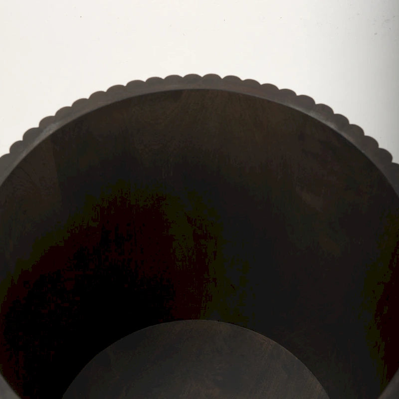 Terra Dark Brown Solid Wood Fluted Round Side Table