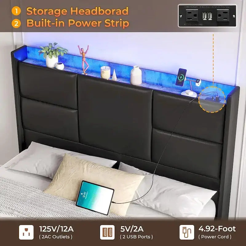 Bed Frame with Tall Stroage Headboard Platform Bed Frame