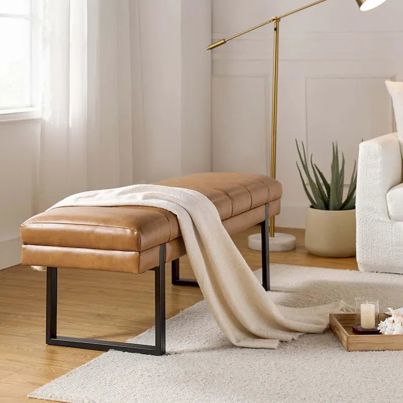 Laurens Modern 52.5 Channel Tufted Bench with Mental Legs by HULALA HOME