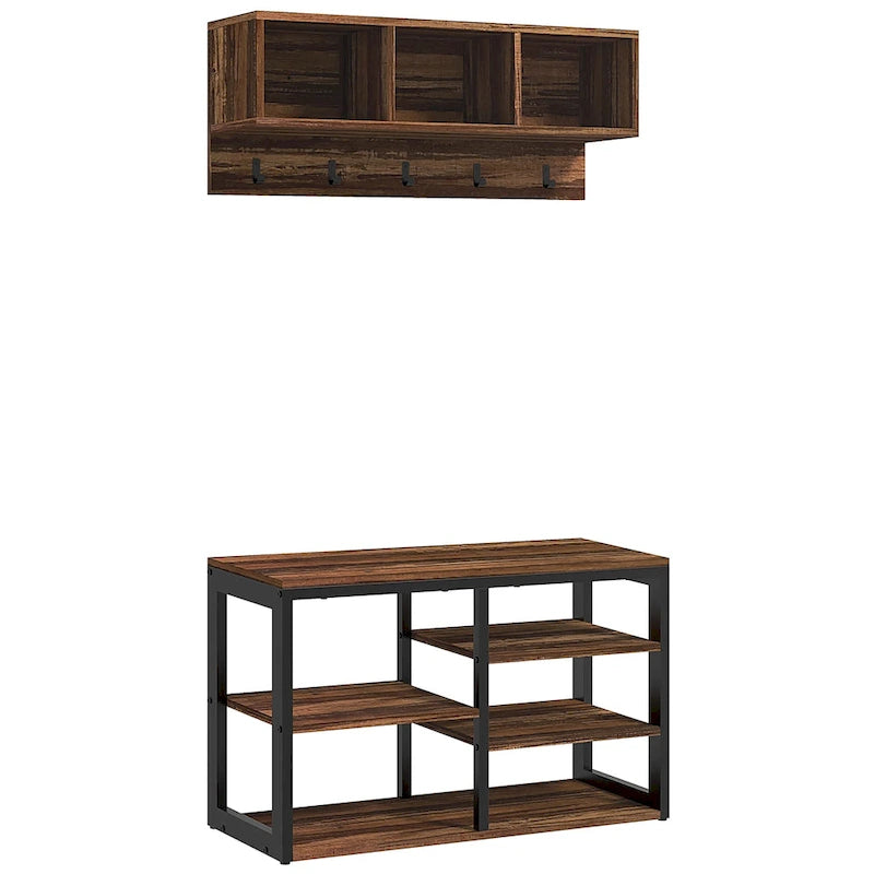 2-in-1 Coat Rack Shoe Bench Set, 5-Hook Hall Tree with Bench and Shoe Storage