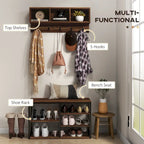 2-in-1 Coat Rack Shoe Bench Set, 5-Hook Hall Tree with Bench and Shoe Storage