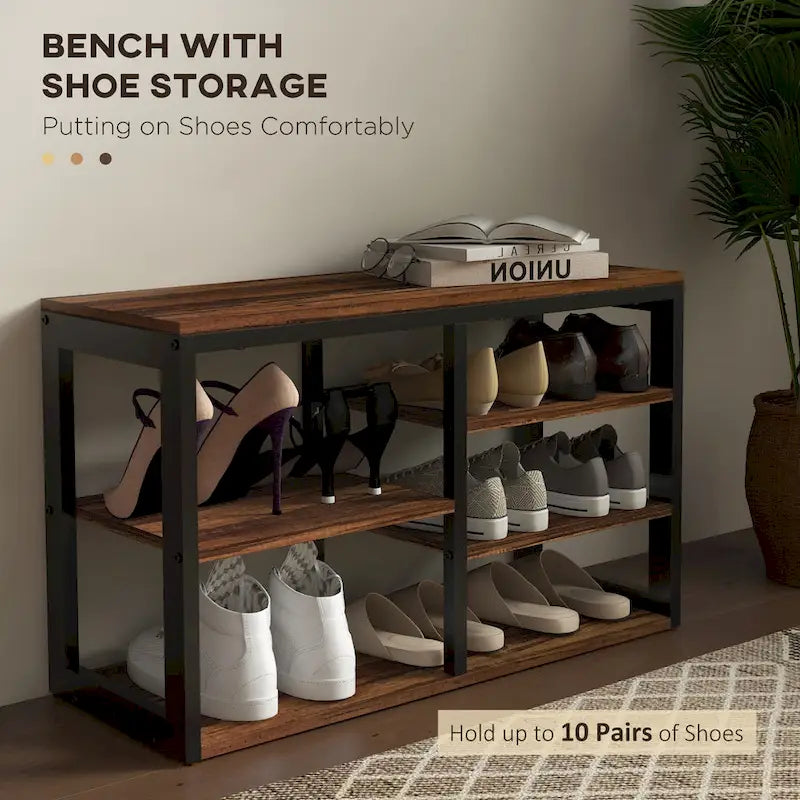 2-in-1 Coat Rack Shoe Bench Set, 5-Hook Hall Tree with Bench and Shoe Storage