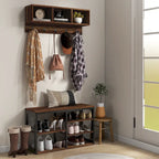 2-in-1 Coat Rack Shoe Bench Set, 5-Hook Hall Tree with Bench and Shoe Storage