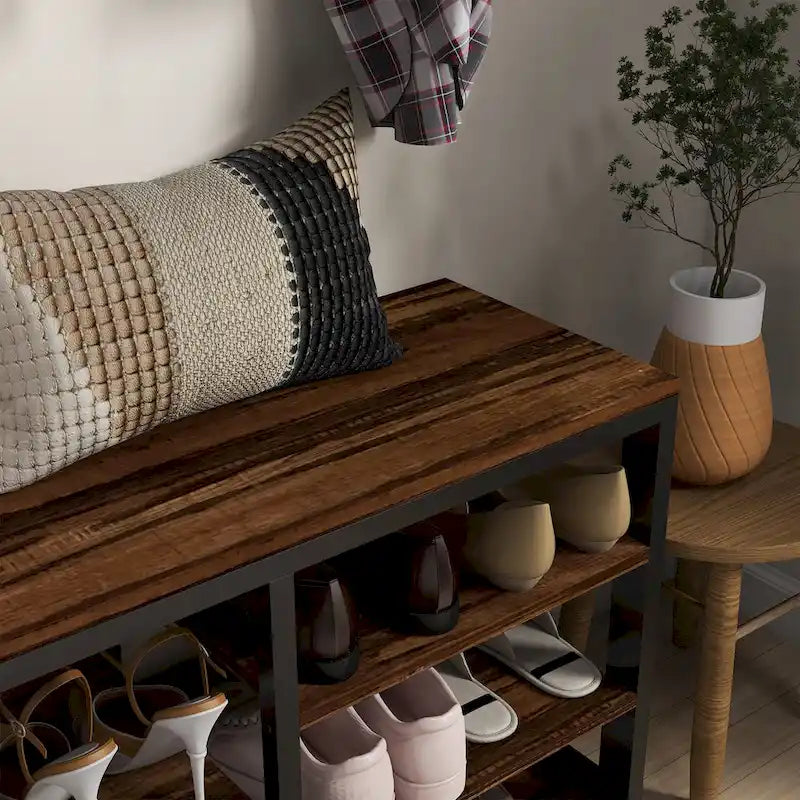 2-in-1 Coat Rack Shoe Bench Set, 5-Hook Hall Tree with Bench and Shoe Storage