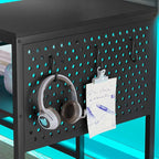 L Shaped Computer Desk Gaming Desk Keyboard Tray Power Outlets & LED