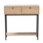 Sherwin Mid-Century Modern Light Brown and Black 2-Drawer Console Table with Woven Accent