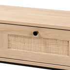 Sherwin Mid-Century Modern Light Brown and Black 2-Drawer Console Table with Woven Accent