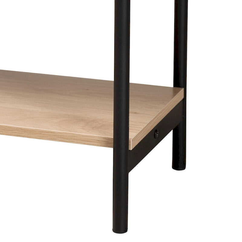 Sherwin Mid-Century Modern Light Brown and Black 2-Drawer Console Table with Woven Accent