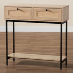 Sherwin Mid-Century Modern Light Brown and Black 2-Drawer Console Table with Woven Accent