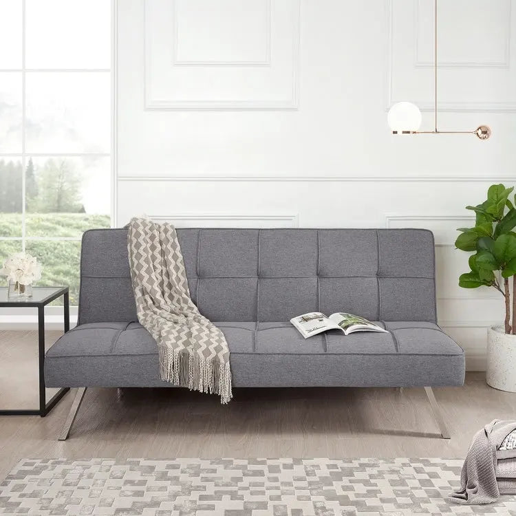 Madison Modern Comfort Futon Sofa Bed, Tufted, Convertible, Linen Fabric, 750 lbs Weight Capacity