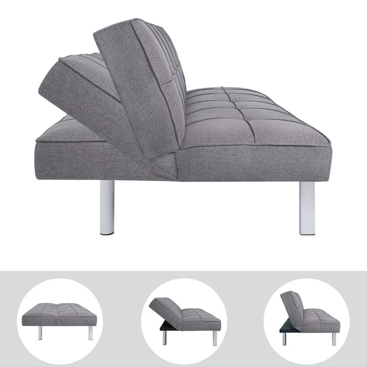 Madison Modern Comfort Futon Sofa Bed, Tufted, Convertible, Linen Fabric, 750 lbs Weight Capacity