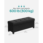 Fabric Upholstered 43 Wide Small Storage Ottoman with Wooden Legs and Tufted Lid