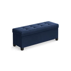 Fabric Upholstered 43 Wide Small Storage Ottoman with Wooden Legs and Tufted Lid