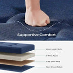 Fabric Upholstered 43 Wide Small Storage Ottoman with Wooden Legs and Tufted Lid
