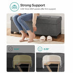 Fabric Upholstered 43 Wide Small Storage Ottoman with Wooden Legs and Tufted Lid