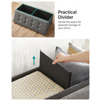 Fabric Upholstered 43 Wide Small Storage Ottoman with Wooden Legs and Tufted Lid