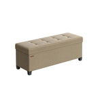 Fabric Upholstered 43 Wide Small Storage Ottoman with Wooden Legs and Tufted Lid