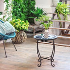 Indoor/Outdoor Blue Mosaic Round Side Accent Table Plant Stand - 14W x 14D x 21H