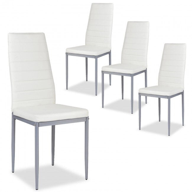 4 Pieces PVC Elegant Design Leather Dining Chairs with Solid Metal Legs - 16.0 x 20.0 x 38.5 (W x D x H)
