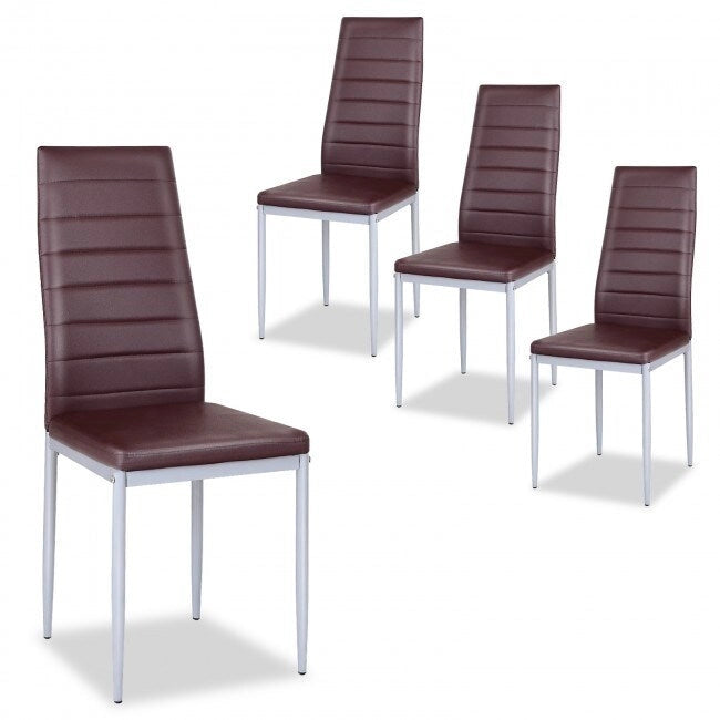 4 Pieces PVC Elegant Design Leather Dining Chairs with Solid Metal Legs - 16.0 x 20.0 x 38.5 (W x D x H)