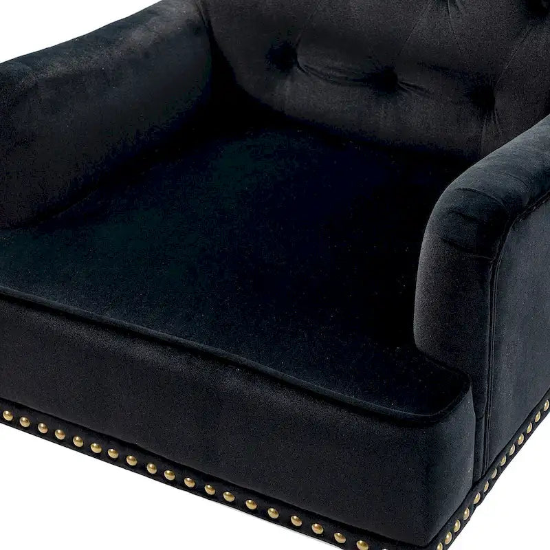 Geltrude Transitional Upholstered Button Tufted Club Chair with turned wooden Legs by HULALA HOME