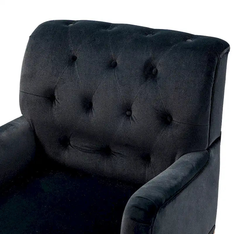 Geltrude Transitional Upholstered Button Tufted Club Chair with turned wooden Legs by HULALA HOME