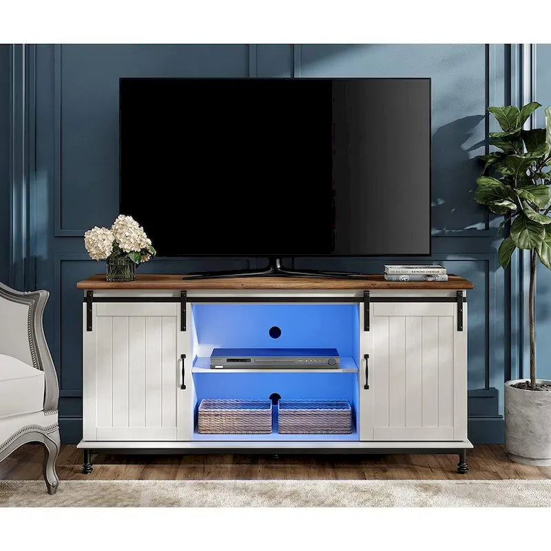 WAMPAT Farmhouse Sliding Barn Door TV Stands Storage Cabinets Entertainment Stand for TVs Up to 65