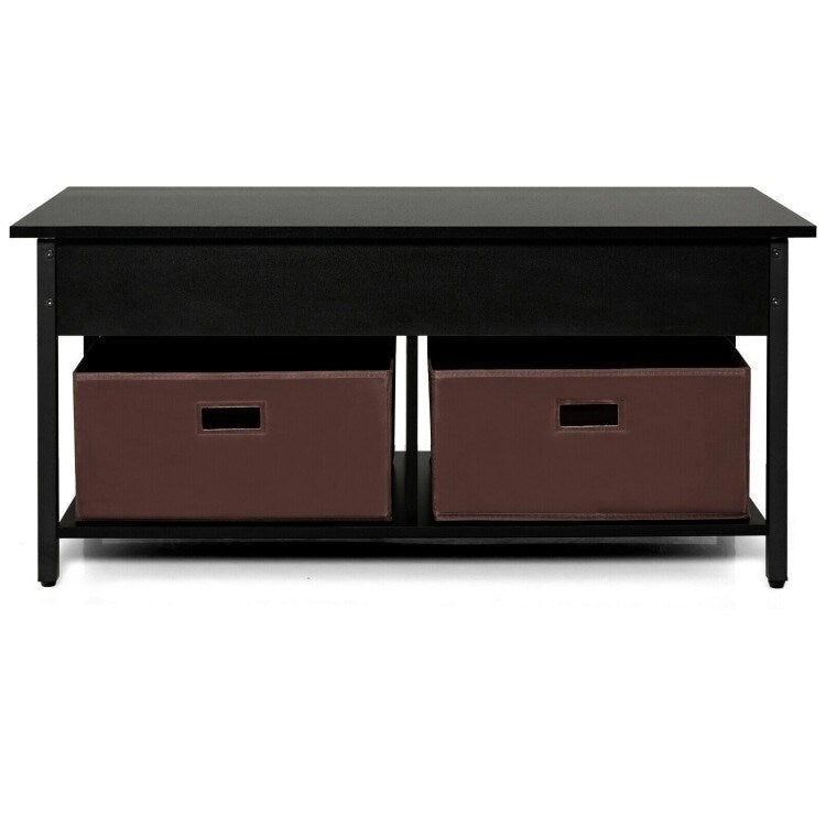 FarmHouse Lift-Top Multi Purpose Coffee Table with 2 Storage Drawers Bins