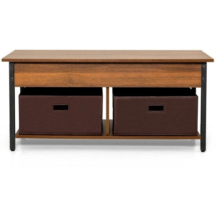 FarmHouse Lift-Top Multi Purpose Coffee Table with 2 Storage Drawers Bins