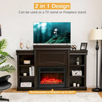 70-Inch Brown Media Entertainment Center with Bookcase and Fireplace Cabinet - 70 x 11x 45(L x W x H)