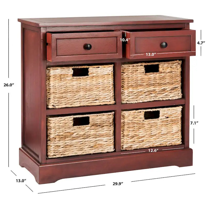 Ardelia Red 6-Drawer Storage Unit (Fully Assembled) - 30Wx13Dx26H