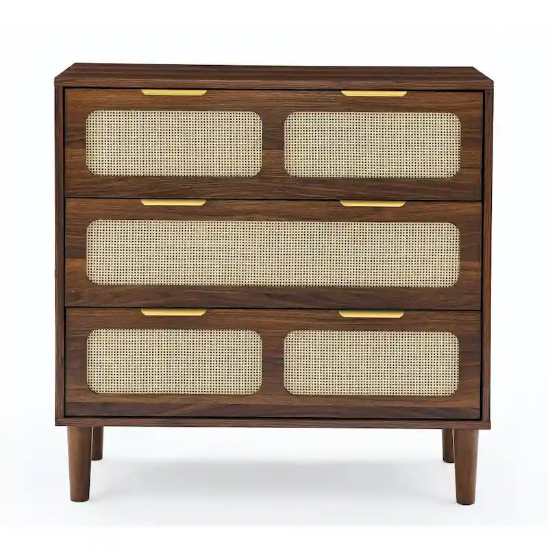 Farmhouse Wooden Storage Chest,Modern Dresser Cabinet with 3 Wide Drawers and Metal Handles