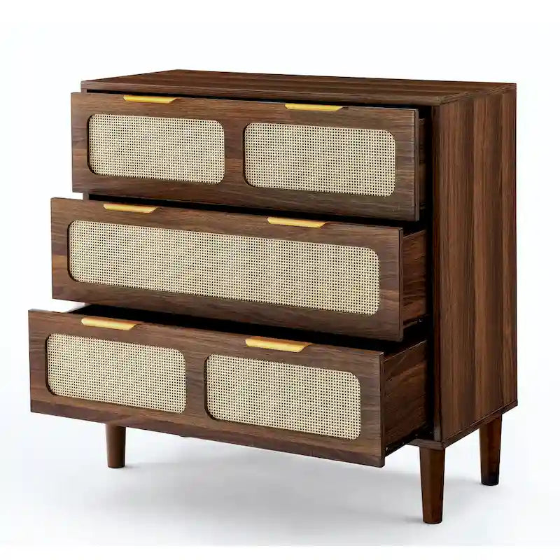 Farmhouse Wooden Storage Chest,Modern Dresser Cabinet with 3 Wide Drawers and Metal Handles