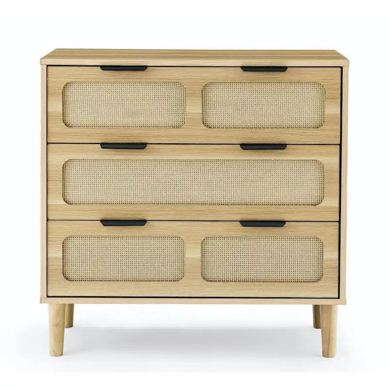 Farmhouse Wooden Storage Chest,Modern Dresser Cabinet with 3 Wide Drawers and Metal Handles