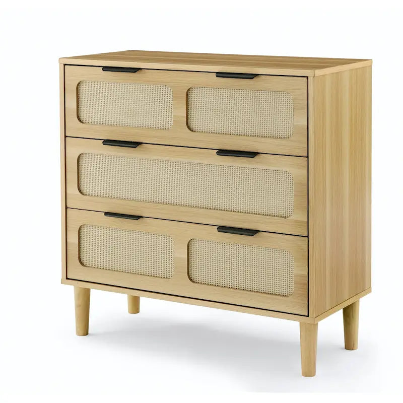 Farmhouse Wooden Storage Chest,Modern Dresser Cabinet with 3 Wide Drawers and Metal Handles