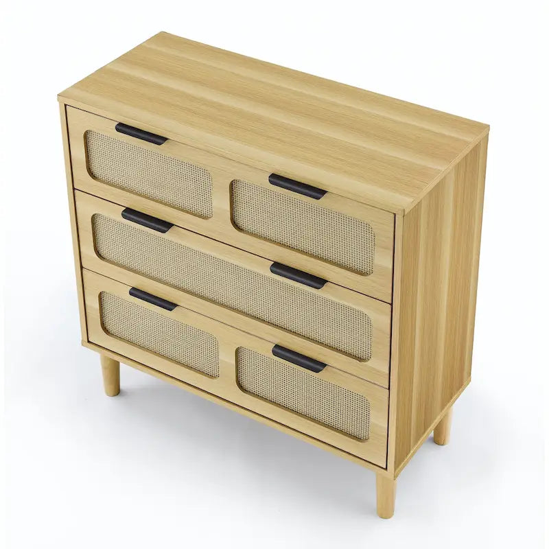 Farmhouse Wooden Storage Chest,Modern Dresser Cabinet with 3 Wide Drawers and Metal Handles