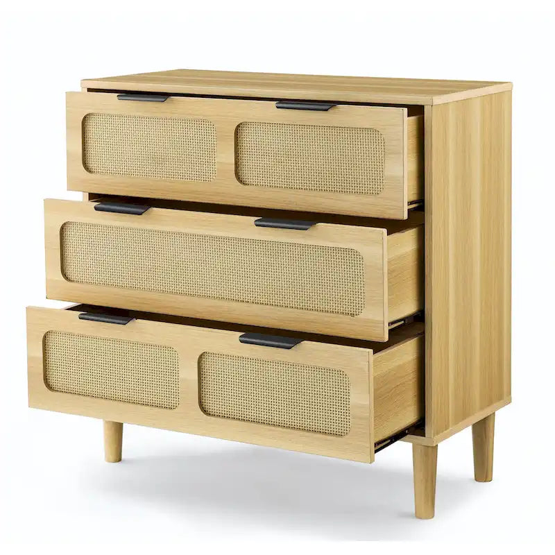 Farmhouse Wooden Storage Chest,Modern Dresser Cabinet with 3 Wide Drawers and Metal Handles