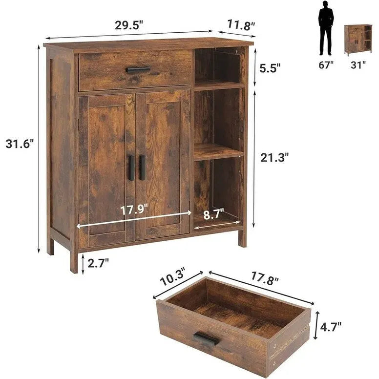 Storage Cabinet with Doors and Shelves - 11.8D x 29.5W x 31.6H