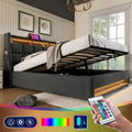 Queen/Full Size Upholstered Platform bed with a Hydraulic Storage System, LED and USB Charging